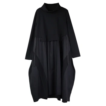Lady Šaty Plus Veľkosť 2020 Zimné Základné Bežné Black Fashion Nadrozmerné Všetkých Zápas Šaty Žien 4XL