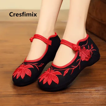 Cresfimix ženy móda ľahké protišmykové tanečné topánky lady retro výšivky topánky roztomilé topánky zapatos planos de mujer a3579b