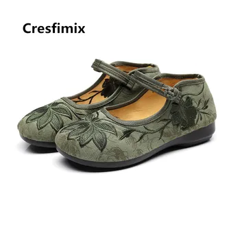 Cresfimix ženy móda ľahké protišmykové tanečné topánky lady retro výšivky topánky roztomilé topánky zapatos planos de mujer a3579b