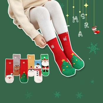 6 Párov Vianoce Deti Pančuchy Uprostred Trubice Vianoce, Zimné Bavlna Teplé Sox Ponožky pre Deti-Chlapci, Dievčatá