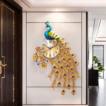 Čínsky Luxusné Kovaného Železa Páva Nástenné Hodiny Domov Obývaciu Izbu Stlmiť Hodiny Nástenné Nástenné Dekorácie Lobby Verandu Stenu, Nálepky, Remeslá