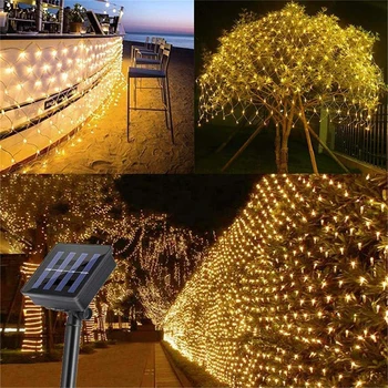 Solárny 2mx3m 204 LED Čistý Oka string ľahké Nepremokavé Vonkajšie Vianočné Svadobné Party Okno Záhrada Závesom Netto Svetlá