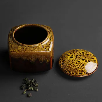 Čínsky zlatý leopard zrna pece čajový list hrniec keramické zapečatené hrniec pu 'er zelený čaj čierny čaj námestie skladovanie hrniec kreatívne darčeky