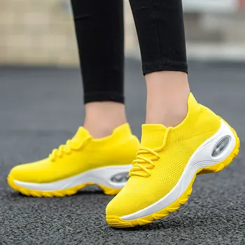 Kliny Obuv Pre Ženy, Žltá Tenisky Pohodlie Dámy Školiteľov Ženy Ležérne Topánky Topánky Platformu Plus Veľkosť Chaussures Femme
