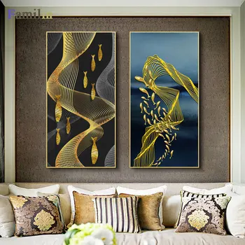 Nordic Abstraktné farebné spalsh modrá zlaté plátno na maľovanie plagátu a tlač jedinečný dekor wall art obrázky, obývacia izba, spálňa