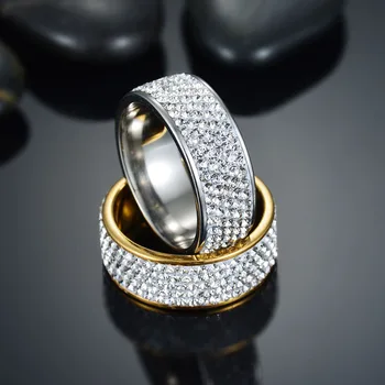 Romantický 5 Riadkov Crystal Nerezový Krúžok Žien pre Elegantný Plný Prst Lásky, Snubné Prstene, Šperky Šírka 8mm