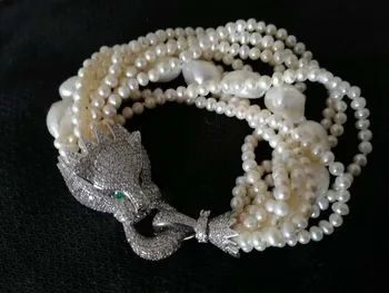 Jeden súbor 10rows sladkovodné perlou biela blízkosti kolo barokový zirkón spona náhrdelník náramok 18-palcové FPPJ veľkoobchod korálky prírody