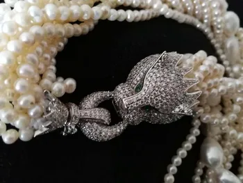 Jeden súbor 10rows sladkovodné perlou biela blízkosti kolo barokový zirkón spona náhrdelník náramok 18-palcové FPPJ veľkoobchod korálky prírody
