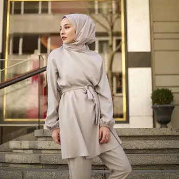 WEPBEL Moslimských Žien Oblečenie Set sa Dlhé Šaty + Plná Dĺžka Nohavice jednofarebné Plus Veľkosť Voľné Dámske Oblečenie Sady