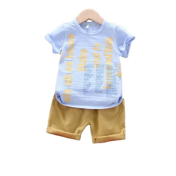 Letné nový chlapec, šaty, oblek anglicky letter tlač, bambus, bavlna bežné detské oblečenie chlapec formálne krátky rukáv + šortky