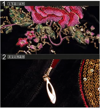 Zimné Plus Veľkosť XXXXXXL Čína Štýl Vintage Páva Výšivky Cardigan Zlato Velvet 3D Vytlačené Výkopu Coats Ženy Windbreaker