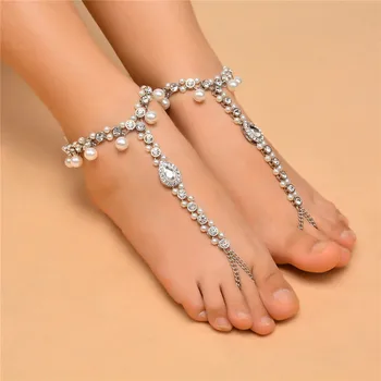 1Pcs Svadobné Sandále Naboso Pearl Water drop Multi-Layer Anklet Svadba na Pláži Nohy Šperky Reťazca Nohu Etnických Šperky Pre Ženy