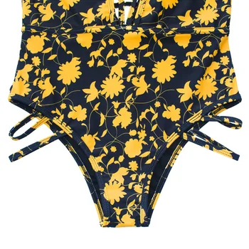 2019 Sexy Duté Kvetinový Tlač jednodielne Plavky Push-Up Pad Plavky Ženy Popruh na Kúpanie Plavky Hlboké V wim Vyhovovali Monokiny Mayo