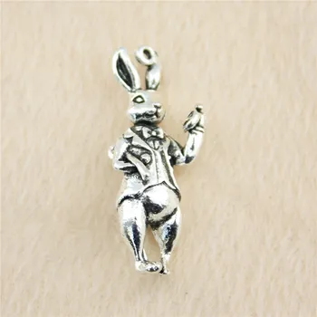 11pcs/veľa 36*15 mm antické striebro 3D Rabbit kúzlo Prívesky DIY šperky pre náramok, náhrdelník náušnice