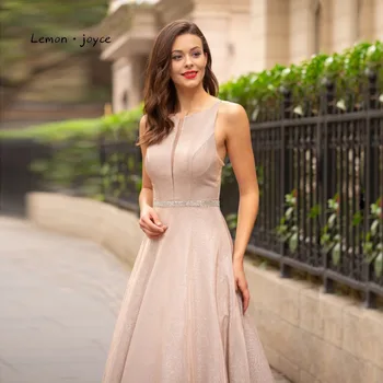 Citrón joyce Sexy Večerné Šaty 2020 Elegantné Lopatka Krku Ilúzie Jednoduché Backless A-line Prom Party Šaty Reflexné Šaty