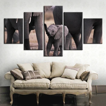 Umenie Maľba HD Vytlačený Plagát Rámec Domáce Dekorácie Modulárny Panel 5 Zvierat Slon Steny v Obývacej Izbe Plátno Obrázky