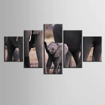 Umenie Maľba HD Vytlačený Plagát Rámec Domáce Dekorácie Modulárny Panel 5 Zvierat Slon Steny v Obývacej Izbe Plátno Obrázky
