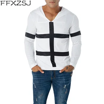 FFXZSJ Značky 2019 jar a na jeseň vysoko kvalitné pánske kapucí t-shirts Bežné jednofarebné tričko Bavlna Európskej veľkosť