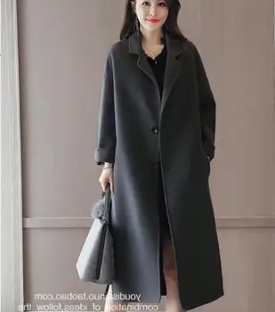 Dámske vlnené kabát 2019 jeseň zima na dlhé štíhle klopy vlnené kabát módne luxusné strane pozdĺžneho pevné rúcha kabát Elegantná zmes