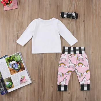 Batoľa Novonarodené Deti Baby Dievča Oblečenie Jednorožec Cartoon Oblečenie s Dlhým Rukávom Jolie Fille Topy Legíny, Nohavice hlavový most Set 3ks