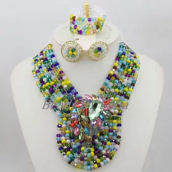 Farebné Crystal Svadobné Šperky Sady Náhrdelník Afriky Svadobné Korálky Nové Nigérijský Perlové Náhrdelníky Sady Doprava Zadarmo ABF733