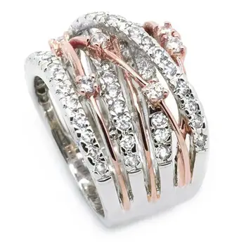 ERLUER Jemné Kovové Viacvrstvové Duté Prstene Pre Ženy, Dievčatá Strana Svadobné Dary Očarujúce Crystal CZ Módne Šperky Krúžok