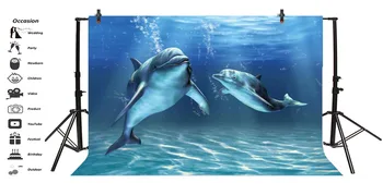 Laeacco Dolphin Podmorský Svet Portrét Scény Dieťa Fotografie Prostredí Prispôsobené Fotografického Pozadia Pre Photo Studio