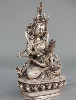 Dekorácie bronz pôvodných predajní Tibete Striebro Čínsky Tibetský Budhizmus Striebro Sídlo Mandkesvara Buddha Podržte Vajradhara Socha