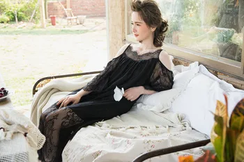Nový príchod Ženy Bežné sexy nightgowns čipky Princezná Polovici Teľa nightdress Lady Kvetinový sleepwear nightgown 7115