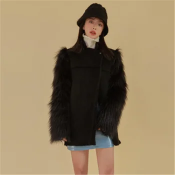 Kórejský Štýl Vintage Sexy Umelú Kožušinu Dvakrát čelil Vlnené Kožušinový Kabát pre Dámy Elegantný Nočný Klub Príčinné Kabát 2020 Zimný Kabát