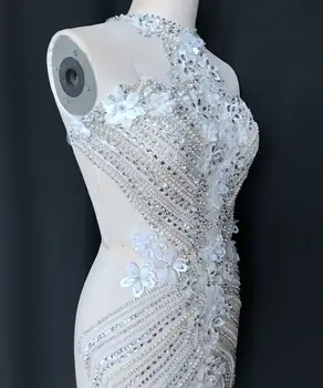 Čisto ručne vyrobené šiť na striebornými Kamienkami nášivka na bielom oka kryštály výbava škvrny 95*46 cm svadobné šaty príslušenstvo