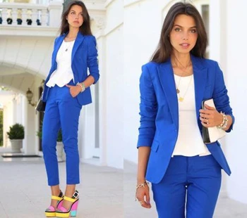 Vlastné Bunda a Nohavice 2 Ks Kráľovská Modrá Slim Fit Nastaviť Ženy Business Office Jednotné Vzory Dámske Večerné Party Oblečenie W208
