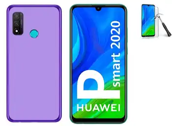 Kompatibilné s Huawei P Smart 2020 (6.21) fialová TPU hladké silikónové + tvrdené sklo Protector