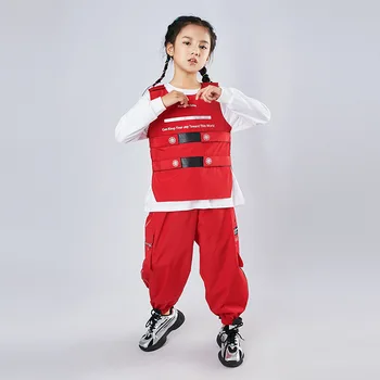 Dieťa Cool Hip Hop Oblečenie Plášť bez Rukávov Top Vesta Streetwear Taktické Cargo Nohavice pre Dievčatá Chlapci Jazz Tanečných Kostýmov, Šiat