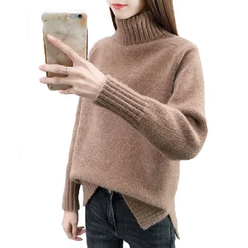 2020 Vysokým hrdlom sveter žien nové voľné kovanie Pulóver imitácia noriek Plyšové ťažké dna knitwear kórejský dámske oblečenie