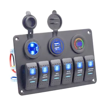 Univerzálny Car Morské Prepnúť Panel 12V~24v Farebné Digitálny Voltmeter+ Dual USB Port + Rocker Spínača Panel s Modrým Led