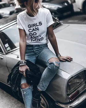 Dievčatá môžu robiť čokoľvek feministe ženy tričko slogan t shirt 90. rokov nezávislé dievča módne tričko okolo krku t shirt-J069