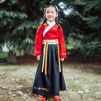 Jar Dievčatko Čínske Oblečenie Dávnych Kostým Čínsky štýl Dieťa Tradičné Bunda Pás Sukne Čínskej Kultúry Polyester