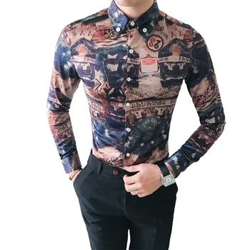 Tričko mužov CS807-P65 kórejský club vytlačené tričko rukáv tričko slim metrosexual človeka pád 97 polyester / 3 spandex