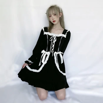 2020 jeseň Japonský ženské šaty gothic roztomilé mäkké dievča dlhým rukávom tmavé študent málo lolita princezná šaty