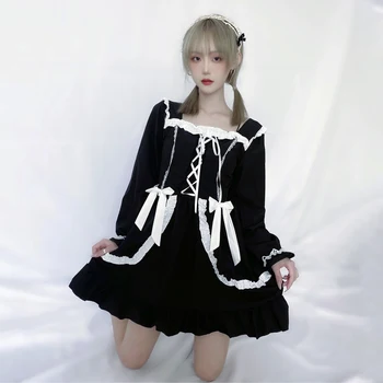 2020 jeseň Japonský ženské šaty gothic roztomilé mäkké dievča dlhým rukávom tmavé študent málo lolita princezná šaty