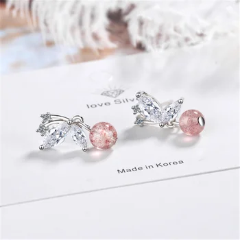 Ženské kórejská verzia osobnosti temperament módne sladké ružové crystal luk strieborné pozlátené stud náušnice WE141