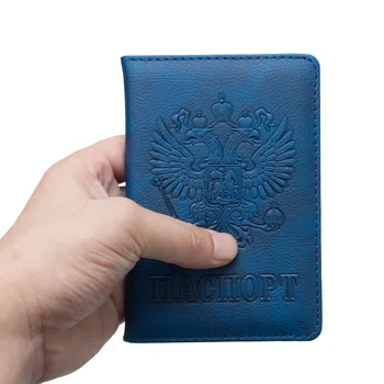 Ruský obojstrannú modrá PU písmená národný Pas Kryt Roztomilý Kreditnej Karty Držiteľ PU Kožené Držiteľa Pasu Cestovať Peňaženky