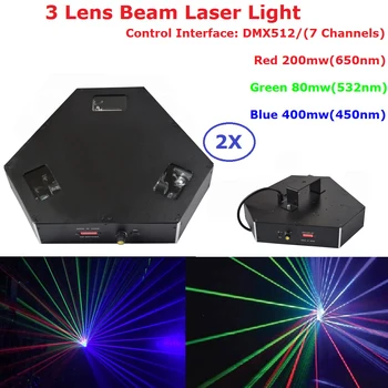 2 Pack Laserový Projektor Lampy 3 Objektív Fáze Laserového Svetla 680mW RGB Farebný Lúč Lasera Vianočné Party Dj Ukazuje Udalosti Osvetlenie
