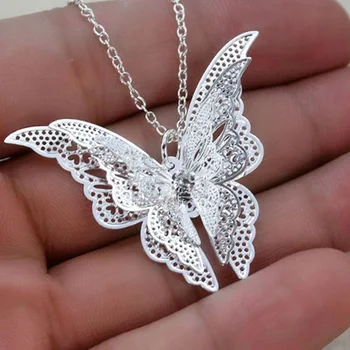 1Pc 3 Vrstvy 3D Crystal Drahokamu Strieborné Pozlátené Butterfly Dlhé Náhrdelníky Nový Sveter Prívesky, Obojky Šperky