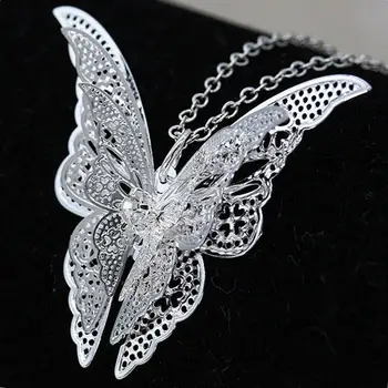 1Pc 3 Vrstvy 3D Crystal Drahokamu Strieborné Pozlátené Butterfly Dlhé Náhrdelníky Nový Sveter Prívesky, Obojky Šperky