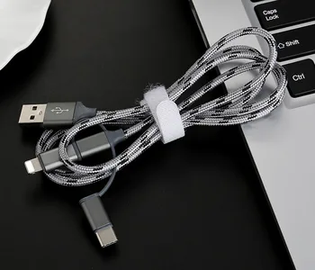 USB C+Blesk+Micro USB 3 v 1 Nabíjanie Údaje Syn Kábel pre Android a Apple