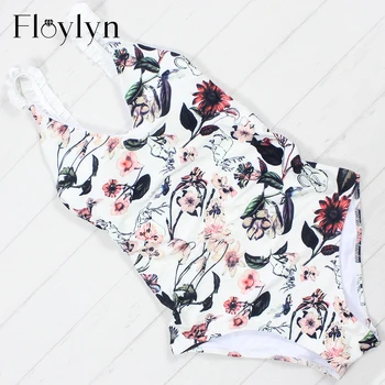 Floylyn Sexy Kvetinová Jednodielne Plavky Ženy Plavky S Push Up Monokiny Kombinézu Tlač Plávať Oblek 2018 Plavky Plážové Oblečenie