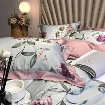 Európska americký posteľná bielizeň nastaviť dospelých dievča,plné kráľovná kráľ červená sivá kvet dvojité bytový textil posteľ list vankúš deka kryt