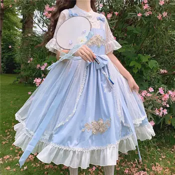 Japonský sladké Lolita pracky čipky šitie falošné dva kusy Čínsky štýl lo šaty Cos Loli princezná šaty kawaii Vestidos